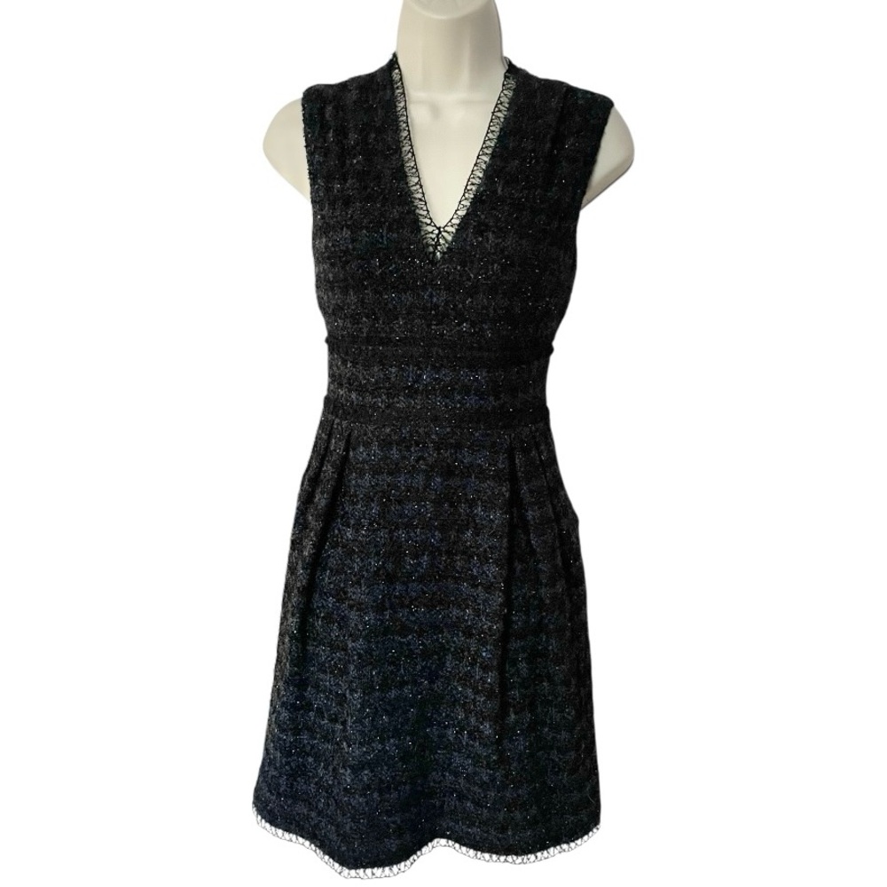 Adam Lippes Tweed Sheath dress size 6 women’s sparkle sleeveless cocktail navy
